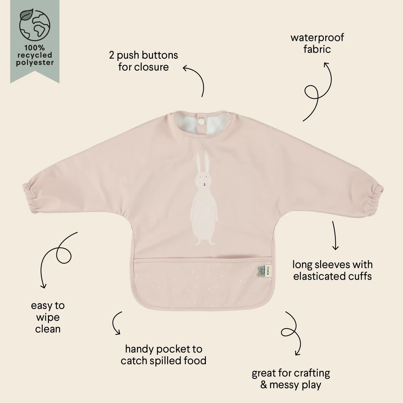Trixie Waterproof Long Sleeve Bib Su Geçirmez Uzun Kollu Önlük-Mrs. Rabbit