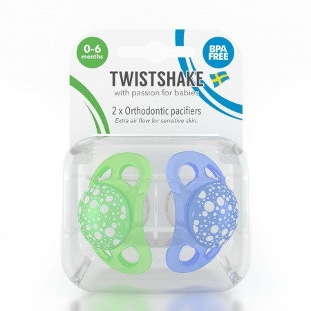 Twistshake Mavi Yeşil Silikon Emzik İkili Paket 0-6 Ay STD