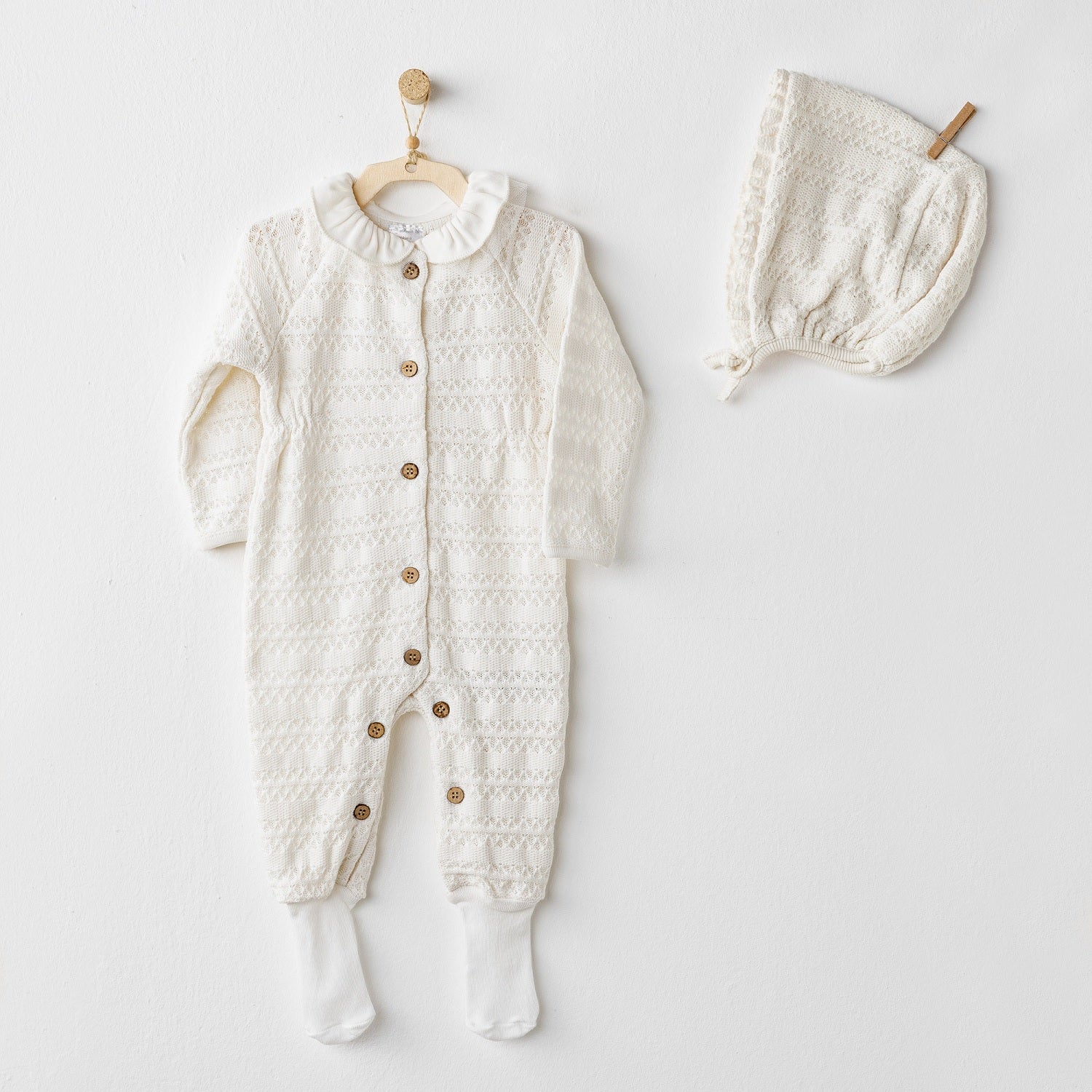 Andywawa Kız Bebek Romper Tulum Şapka Set Ekru