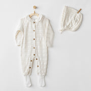Andywawa Kız Bebek Romper Tulum Şapka Set Ekru